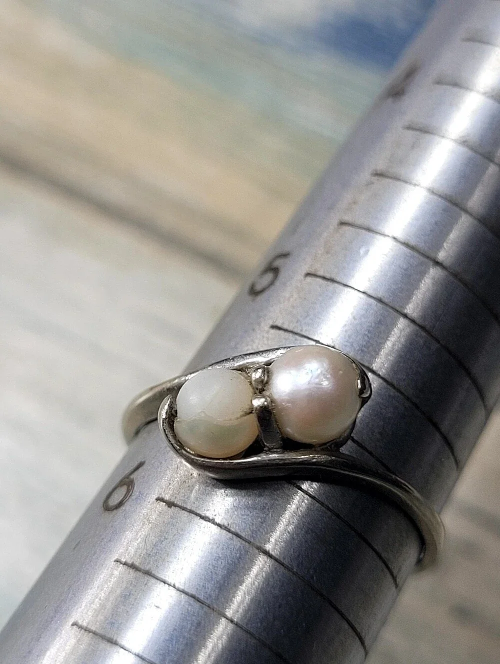 10k Classic Pearl Two-Stone white Gold Ring - White Pearls